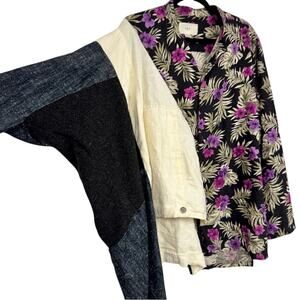 Zed Linen Mixed Pattern Jacket Womens 4 Patchwork Lagenlook Artsy Art To Wear